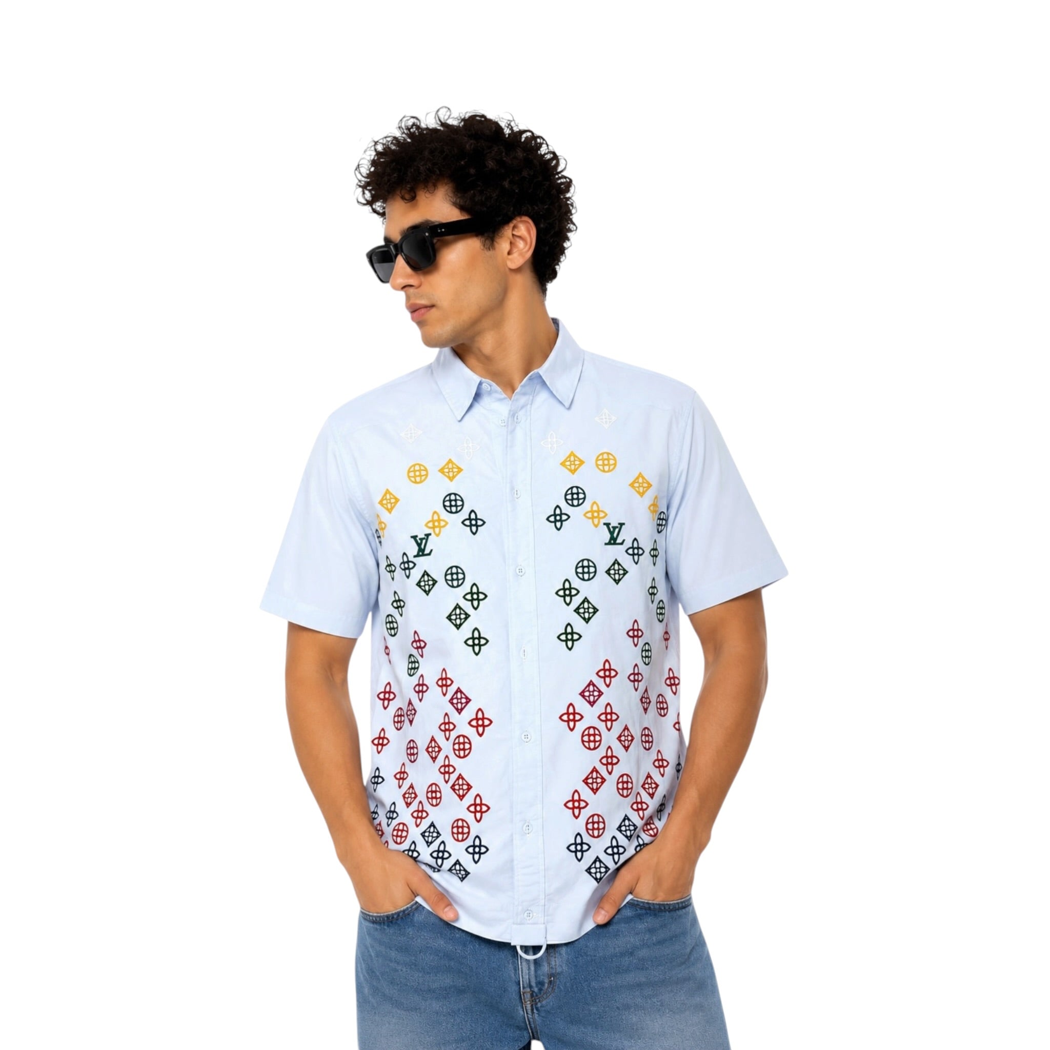 Monogram Flowers Embroidered Short-Sleeved Shirt