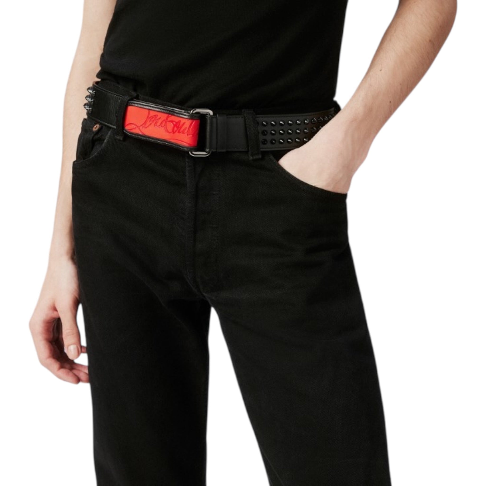 Loubi Belt - Calf leather and spikes - Black