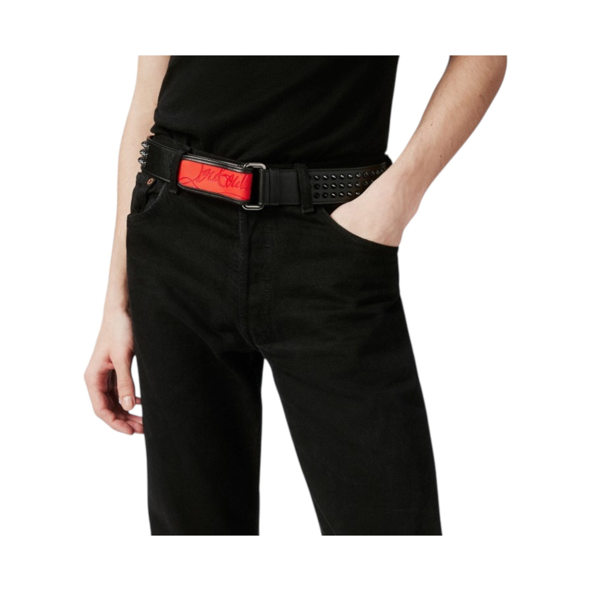 Loubi Belt - Calf leather and spikes - Black
