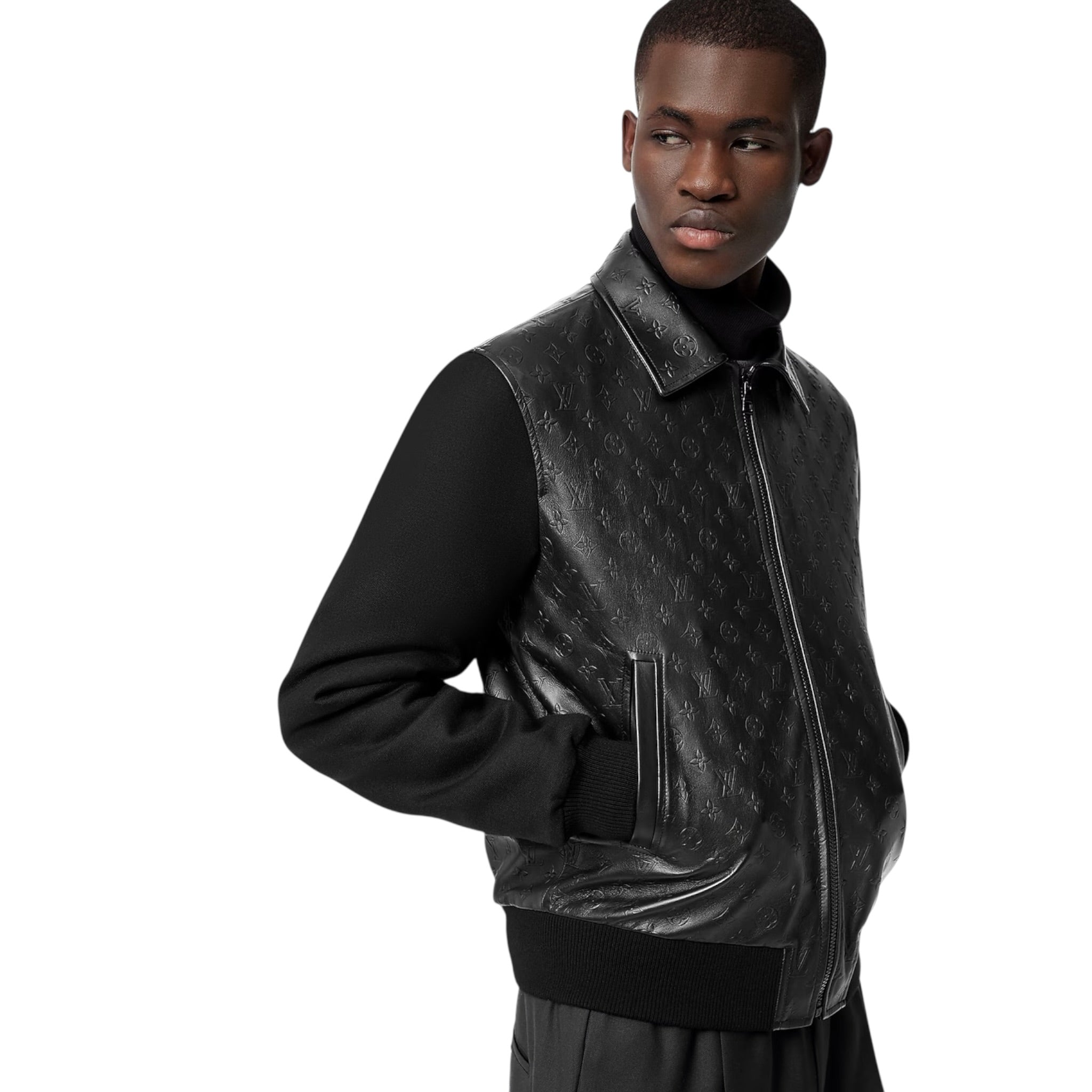 LVSE Embossed Monogram Mix Leather Blouson