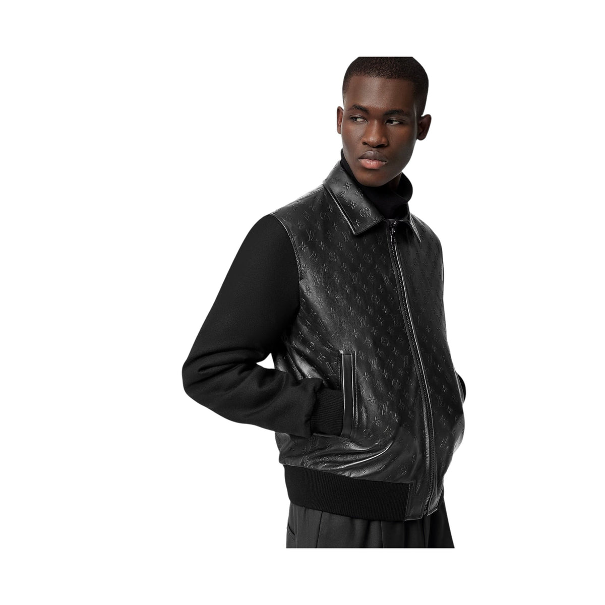 LVSE Embossed Monogram Mix Leather Blouson