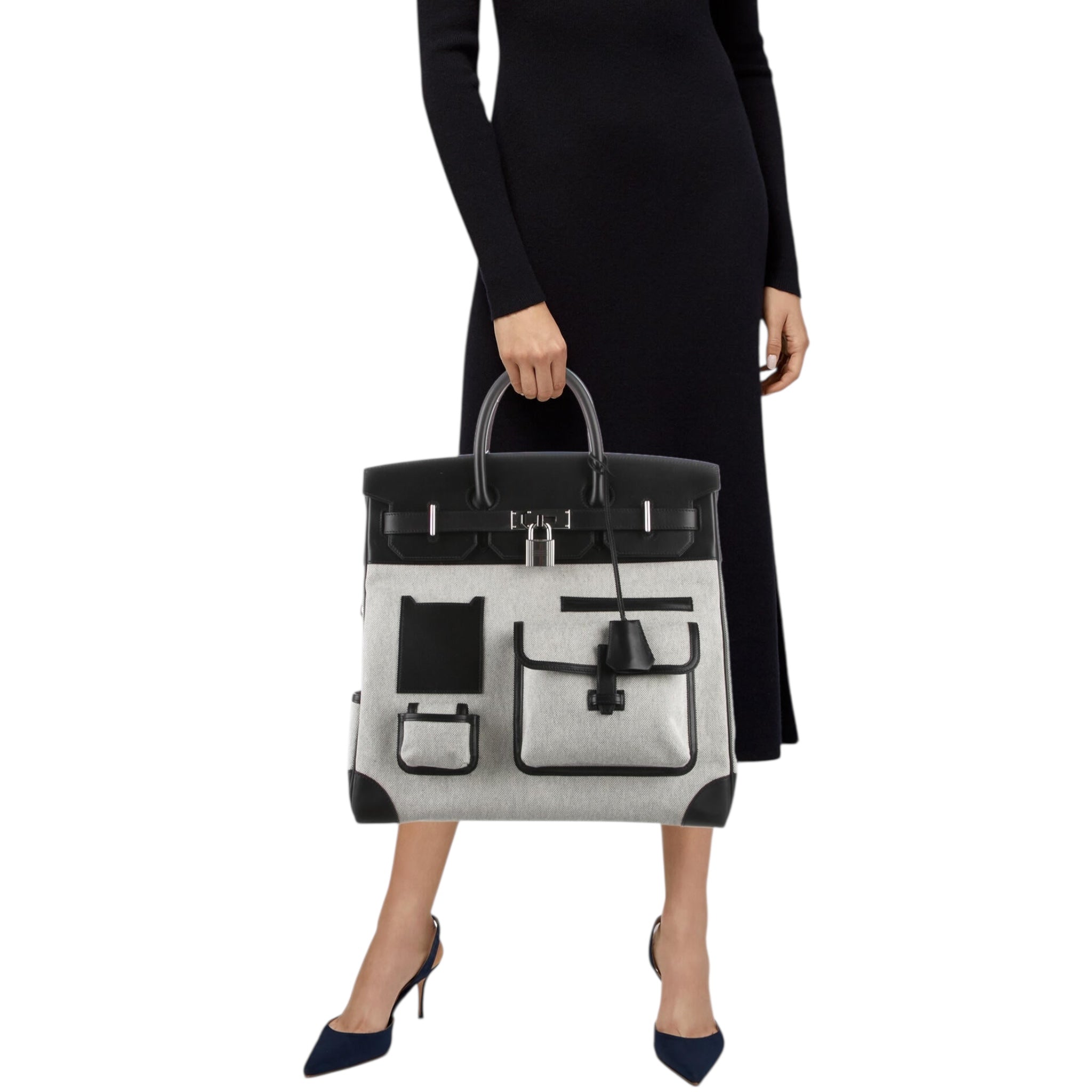 Hermes Cargo HAC Birkin 40 Black Box and Toile Palladium Hardware