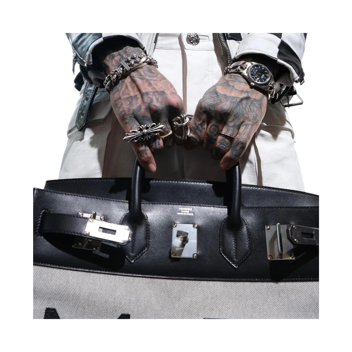 Hermes Cargo HAC Birkin 40 Black Box and Toile Palladium Hardware