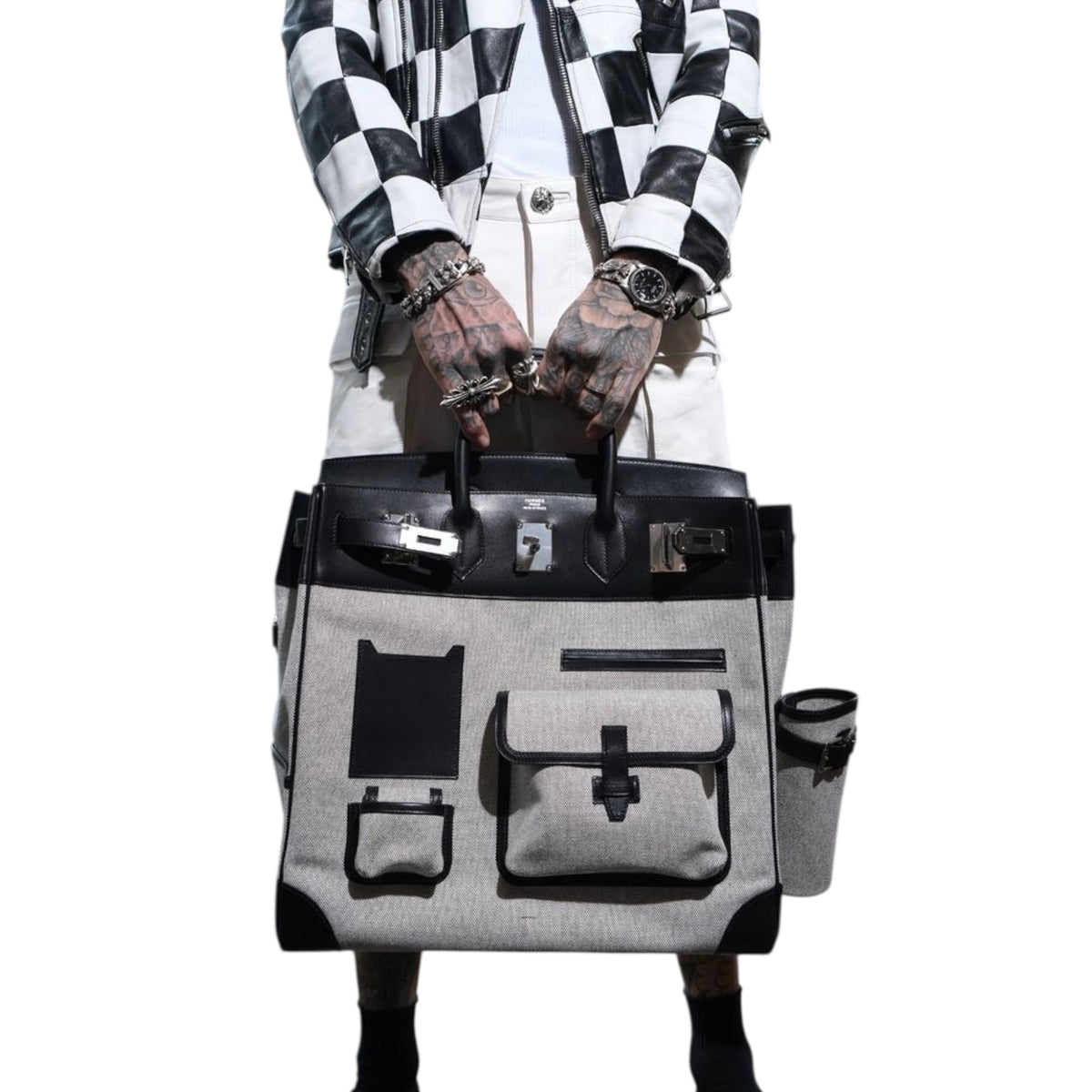 Hermes Cargo HAC Birkin 40 Black Box and Toile Palladium Hardware