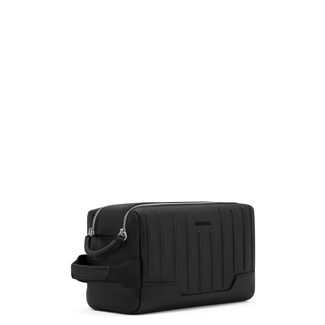 RIMOWA Never Still Leather Toiletry Bag Black — angled view