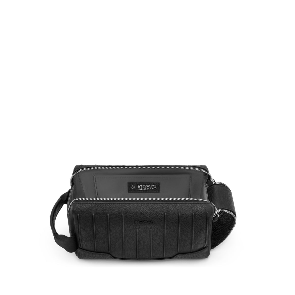 RIMOWA Never Still Leather Toiletry Bag Black — interior view