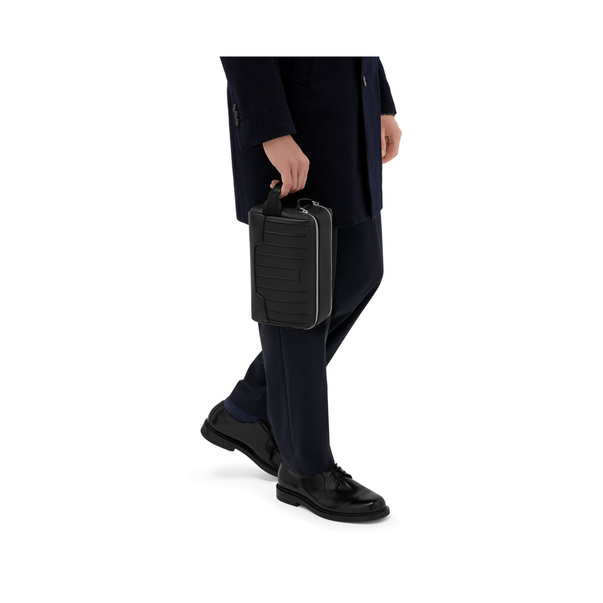 RIMOWA Never Still Leather Toiletry Bag Black — hand carry