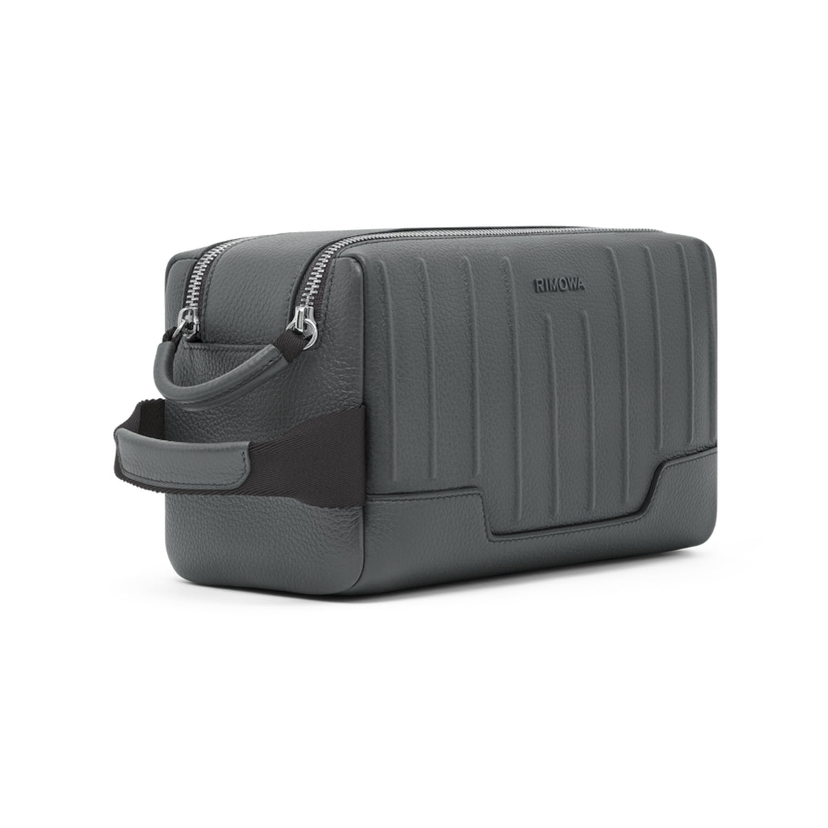 RIMOWA Never Still Leather Toiletry Bag Grey — angled view