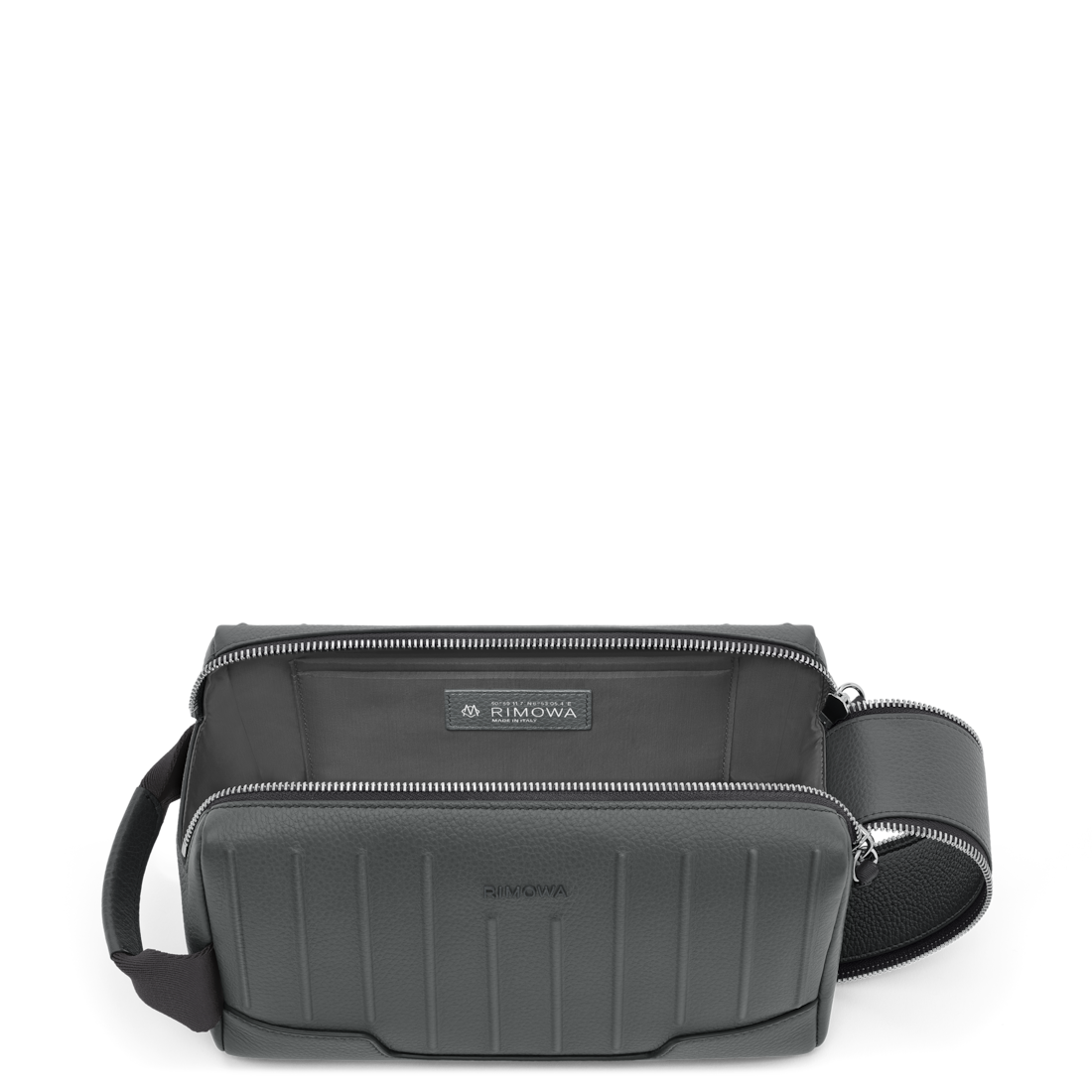 RIMOWA Never Still Leather Toiletry Bag Grey — interior view