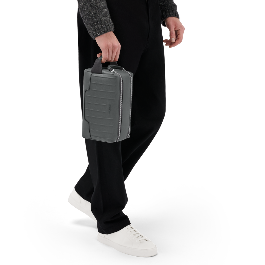 RIMOWA Never Still Leather Toiletry Bag Grey — hand carry