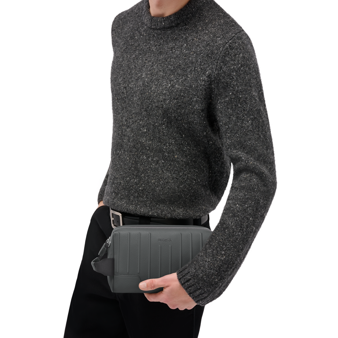 RIMOWA Never Still Leather Toiletry Bag Grey — pouch carry