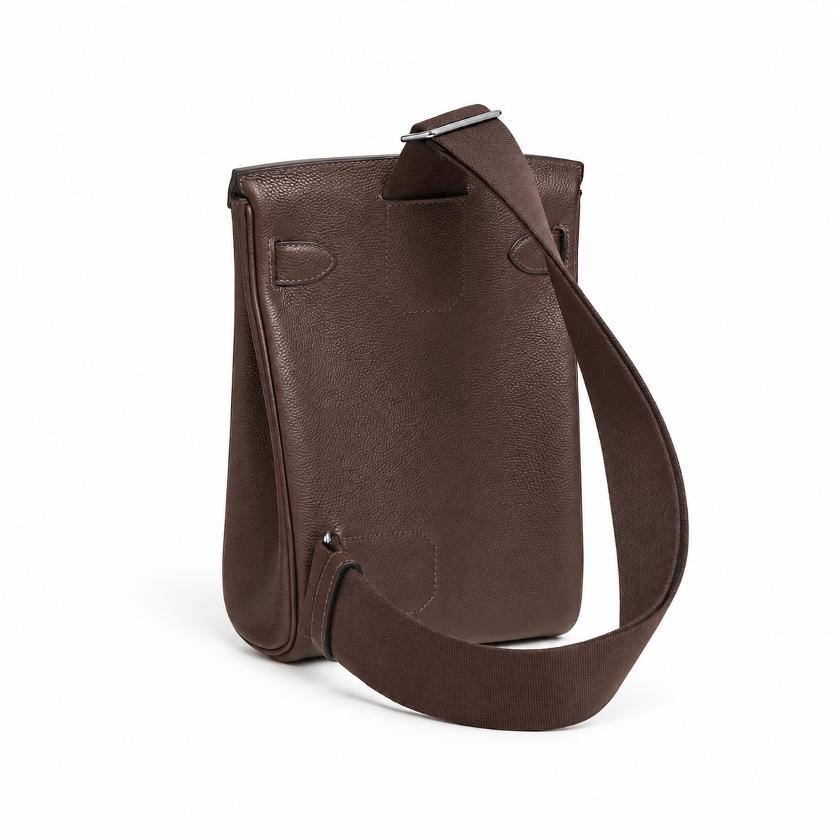 Hermès Hac a Dos PM – Ébène – Rear view on white background