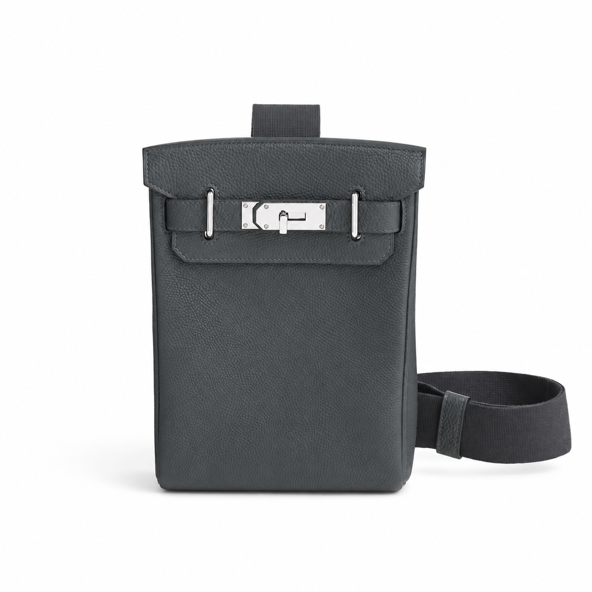 Hermès Hac a Dos PM – Gris Misty – Front view on white background