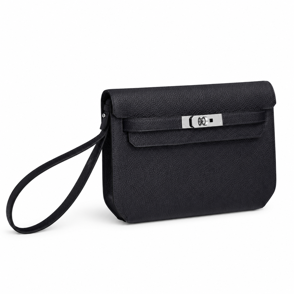 Hermès Kelly Dépêches 25 Pouch – Caban – Side / three-quarter view on white background