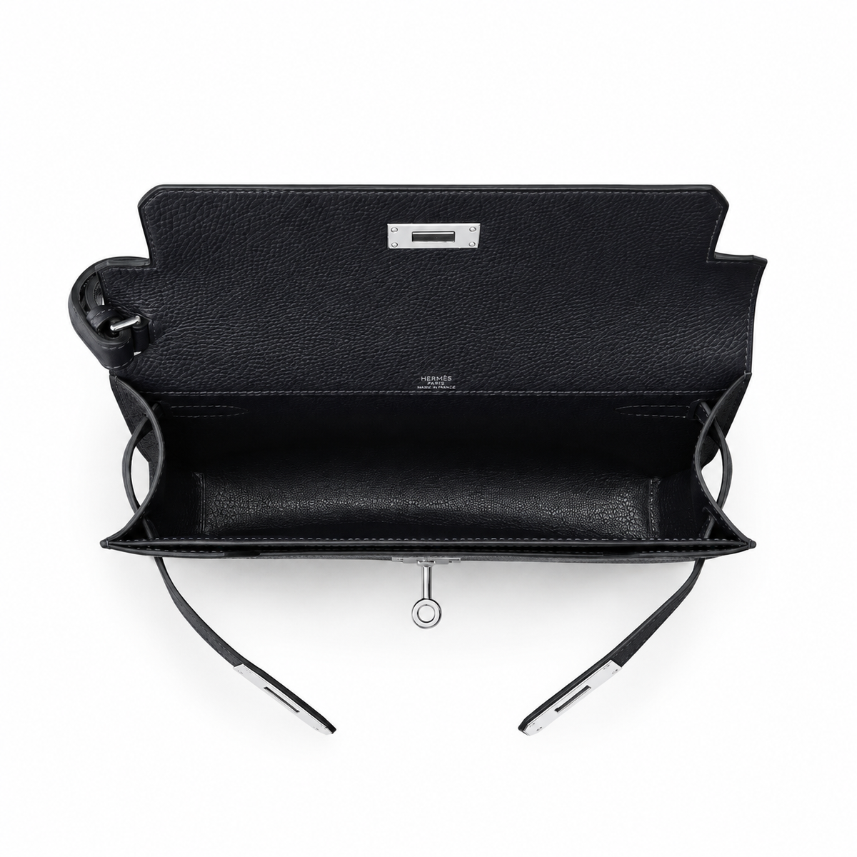 Hermès Kelly Dépêches 25 Pouch – Caban – Interior view on white background