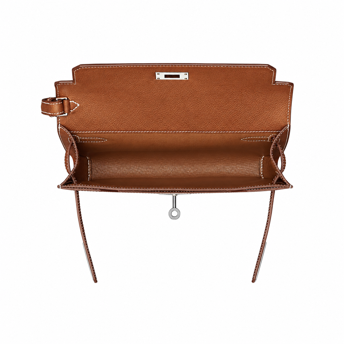 Hermès Kelly Dépêches 25 Pouch – Fauve – interior view on white background