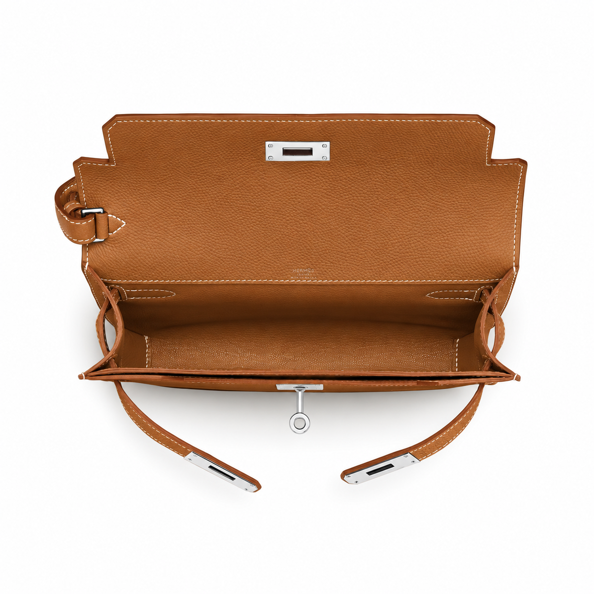 Hermès Kelly Dépêches 25 Pouch – Gold – Interior view on white background