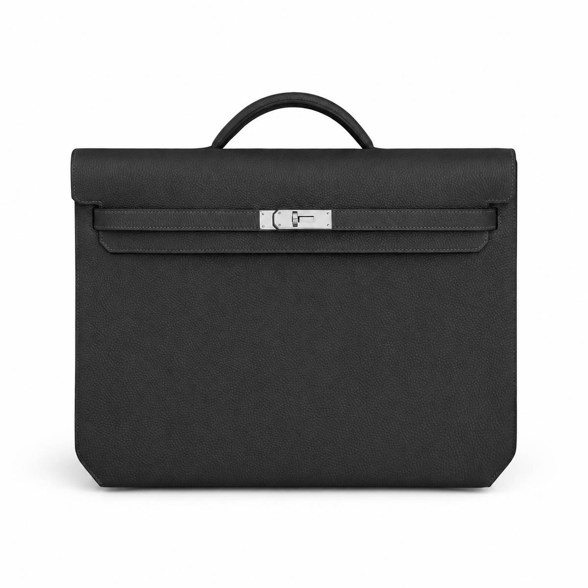 Hermès Kelly Dépêches 36 Briefcase – Noir – straight-on front view including the full top handle on white background