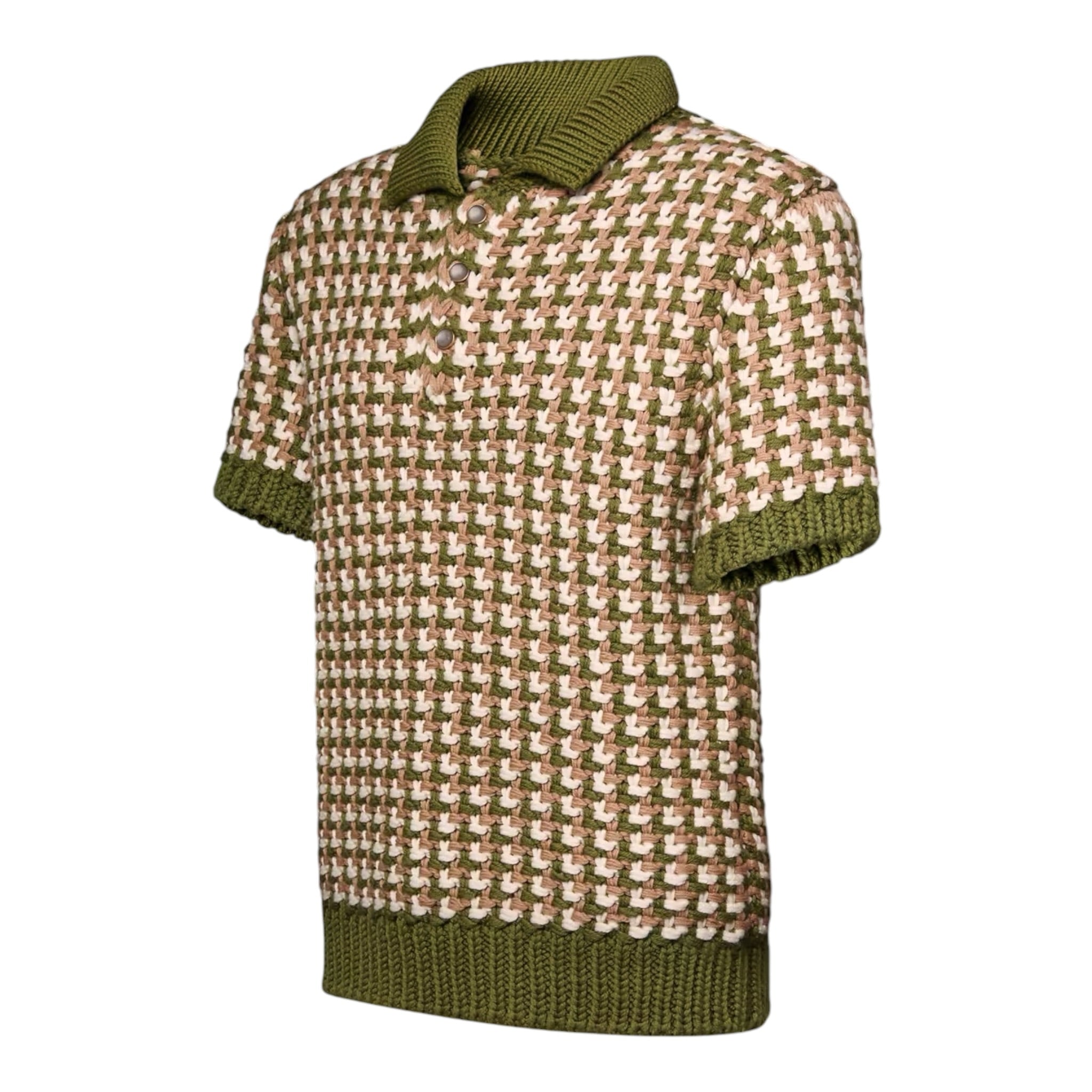 Short-Sleeved Wool-Knit Polo Shirt