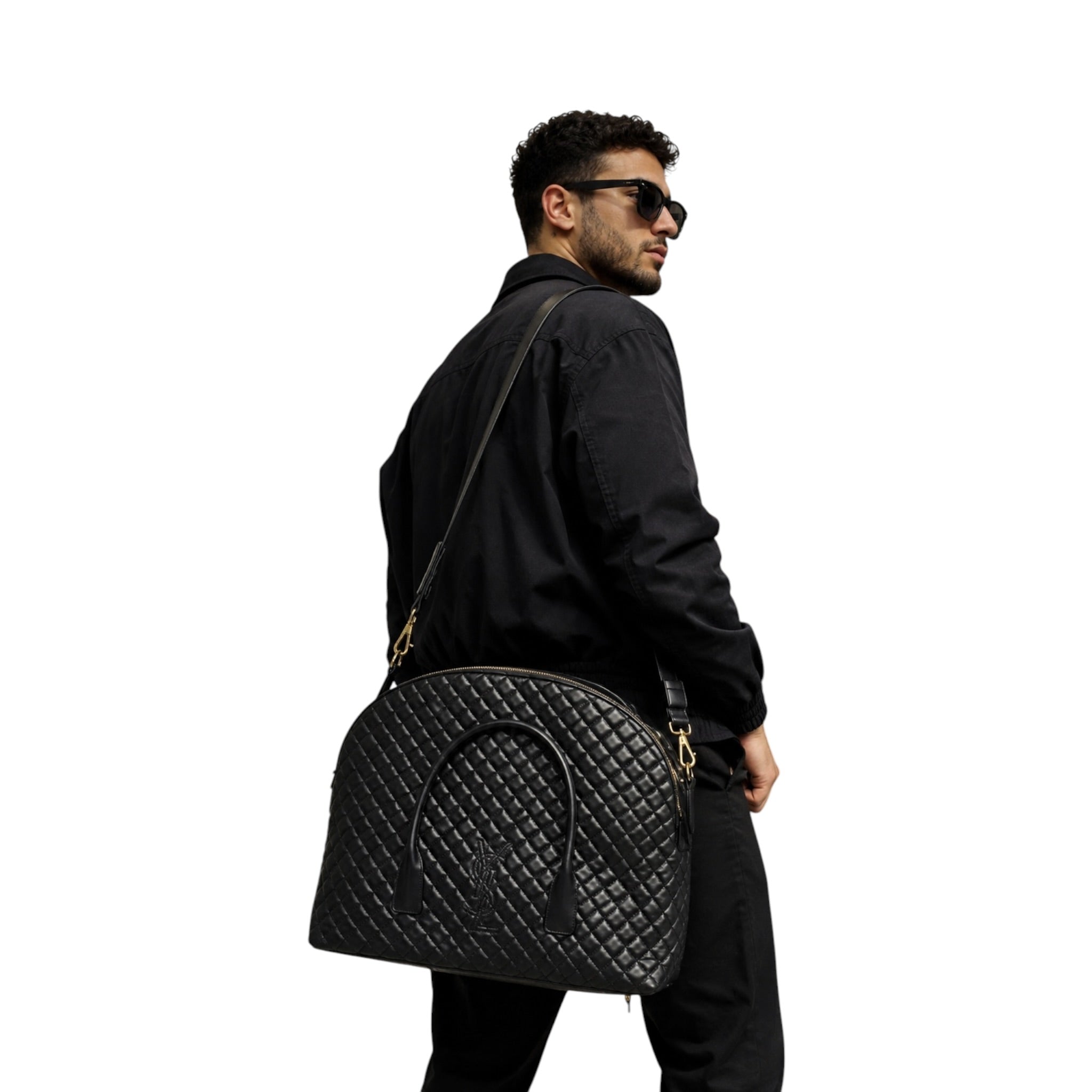 Saint Laurent Calfskin Quilted ES Giant Travel Bag Black