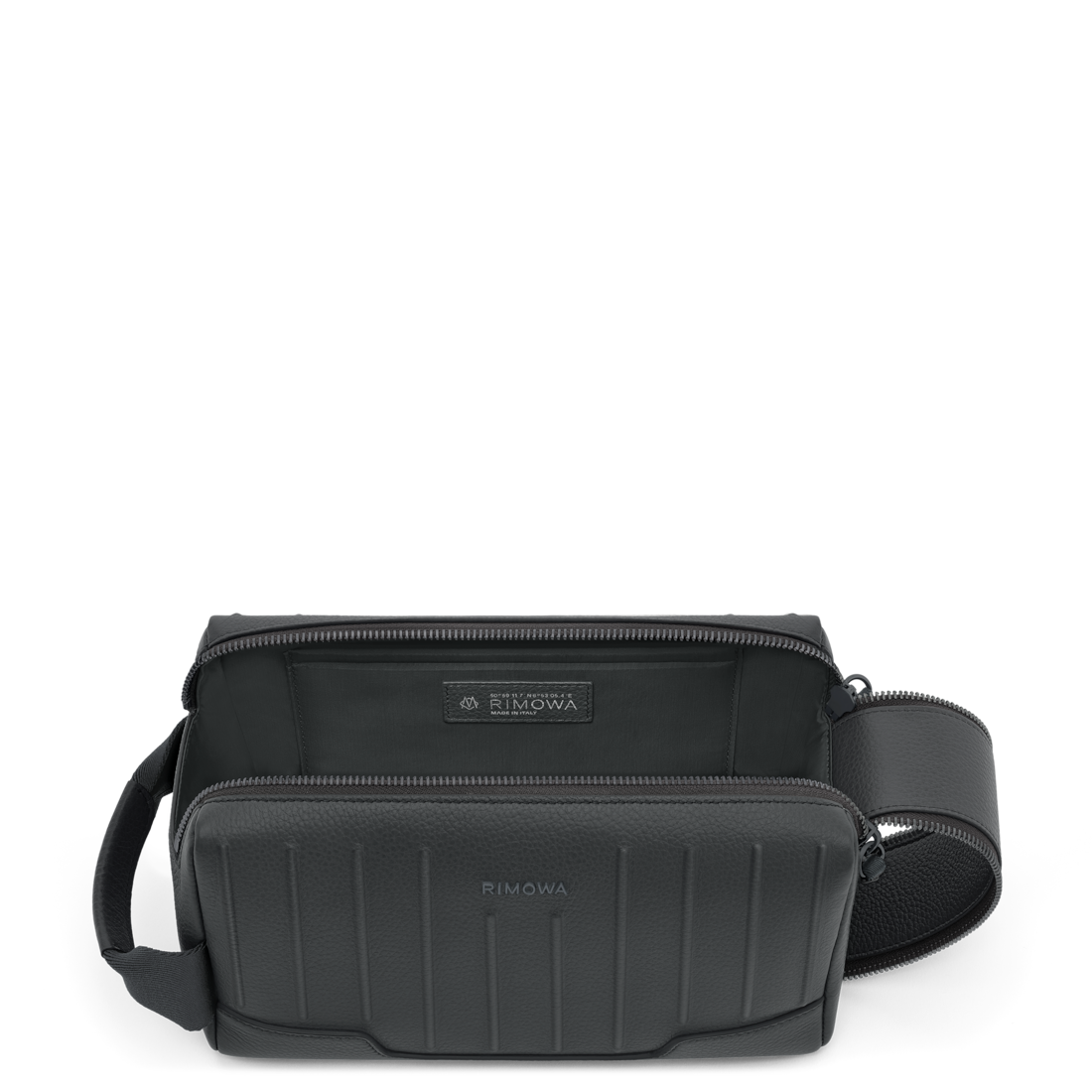 RIMOWA Never Still Leather Toiletry Bag Anthracite Grey — interior view