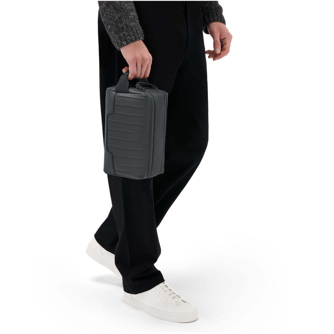 RIMOWA Never Still Leather Toiletry Bag Anthracite Grey — hand carry