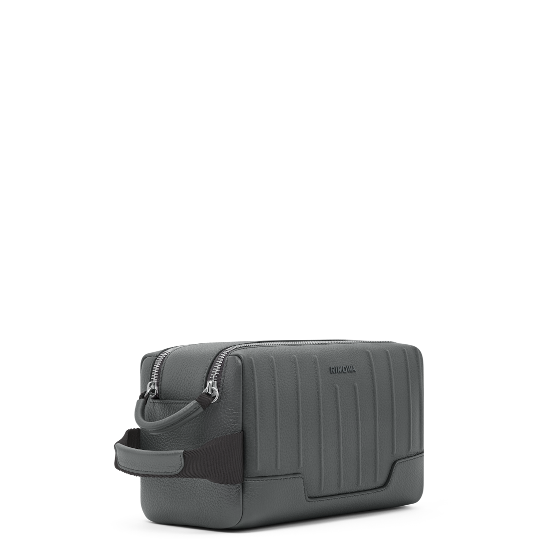 RIMOWA Never Still Leather Toiletry Bag Grey — angled view