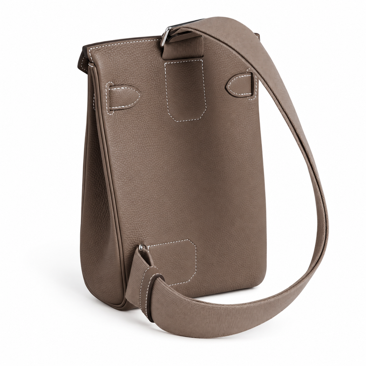 Hermès Hac a Dos PM – Étoupe – rear view on white background