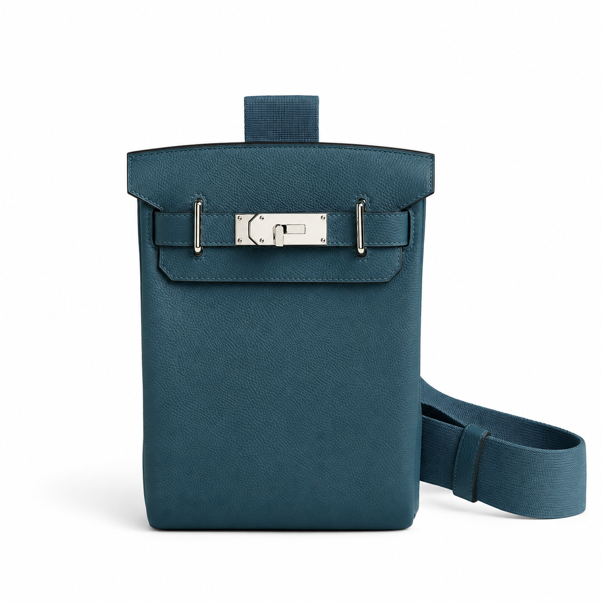 Hermès Hac a Dos PM – Bleu Tempête – Front view on white background