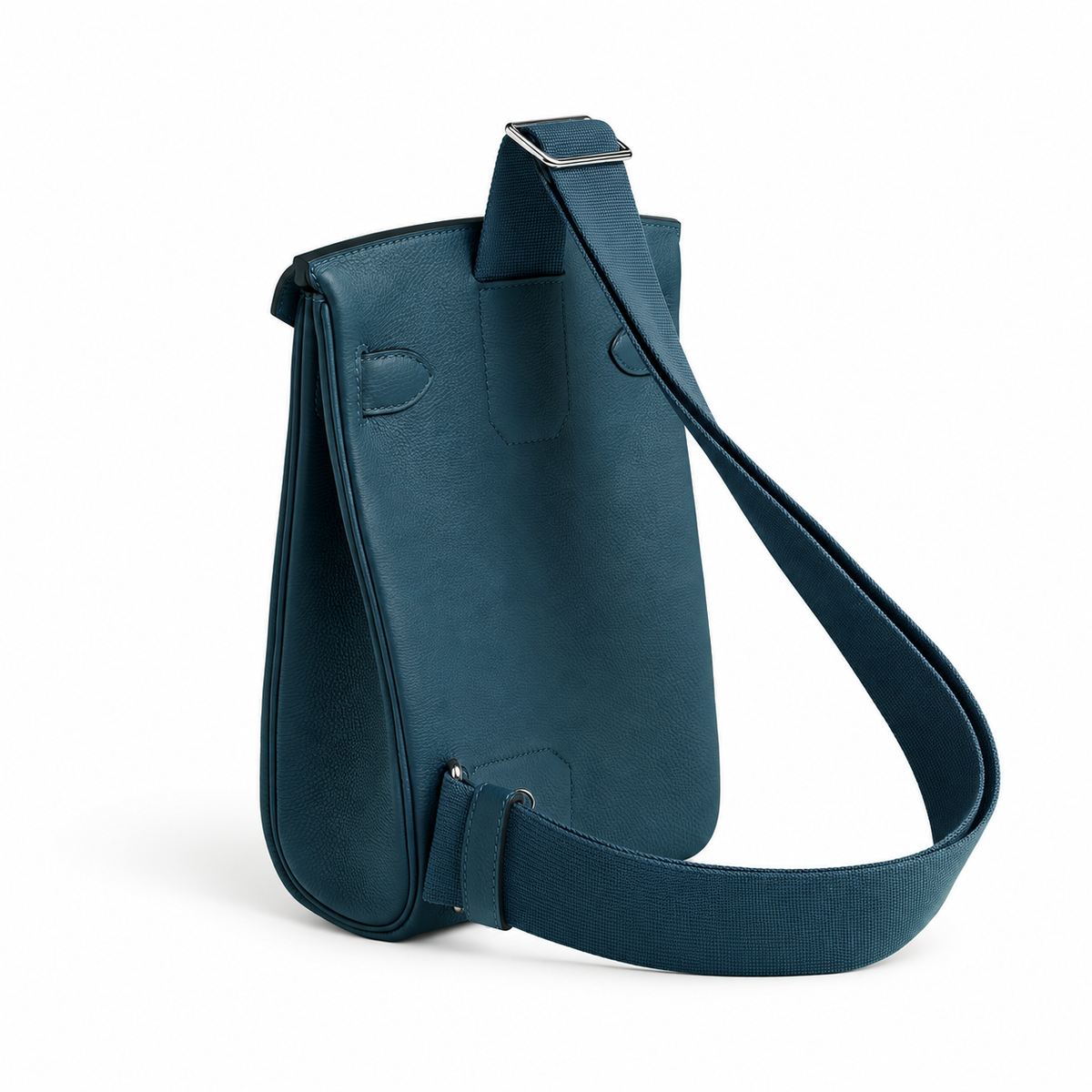Hermès Hac a Dos PM – Bleu Tempête – Rear view on white background