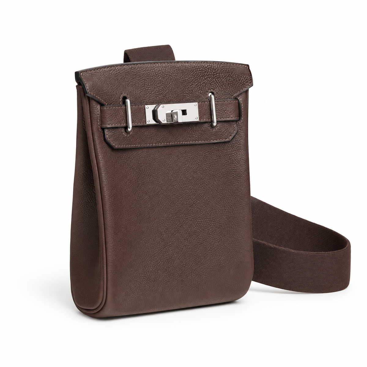 Hermès Hac a Dos PM – Ébène – Three-quarter view on white background
