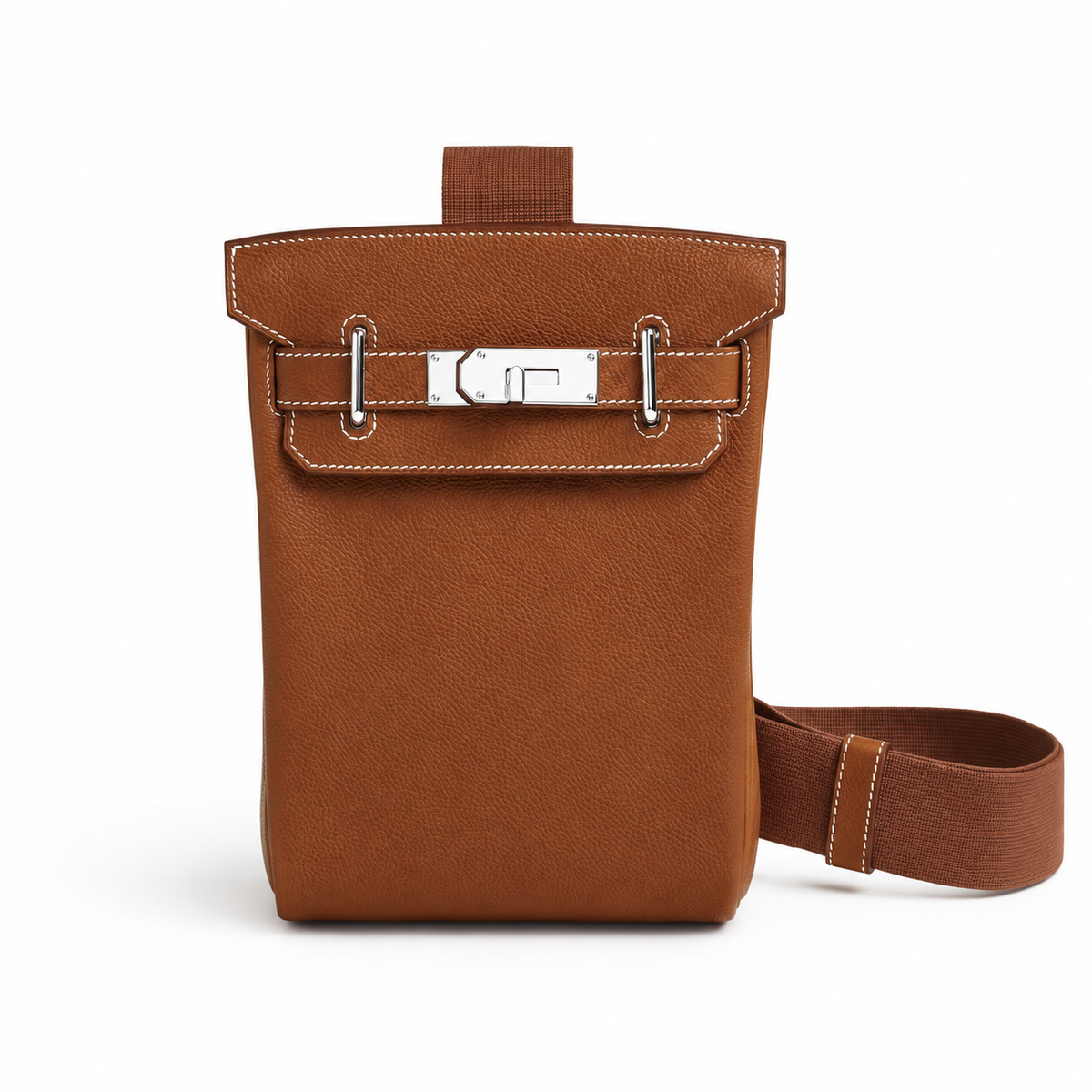 Hermès Hac a Dos PM – Fauve – Front view on white background