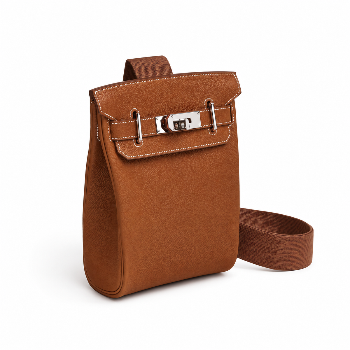 Hermès Hac a Dos PM – Fauve – Three-quarter view on white background