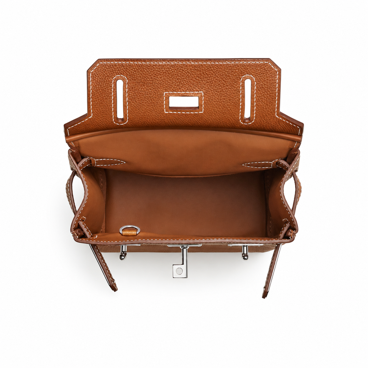 Hermès Hac a Dos PM – Fauve – Interior view on white background