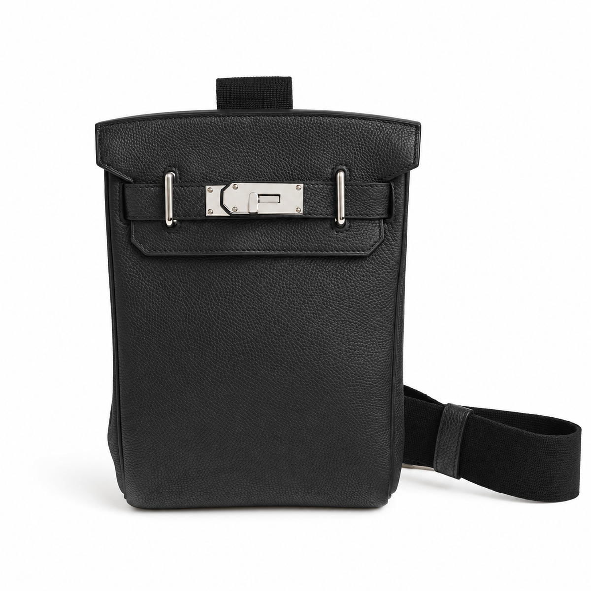 Hermès Hac a Dos PM – Noir – Front view on white background