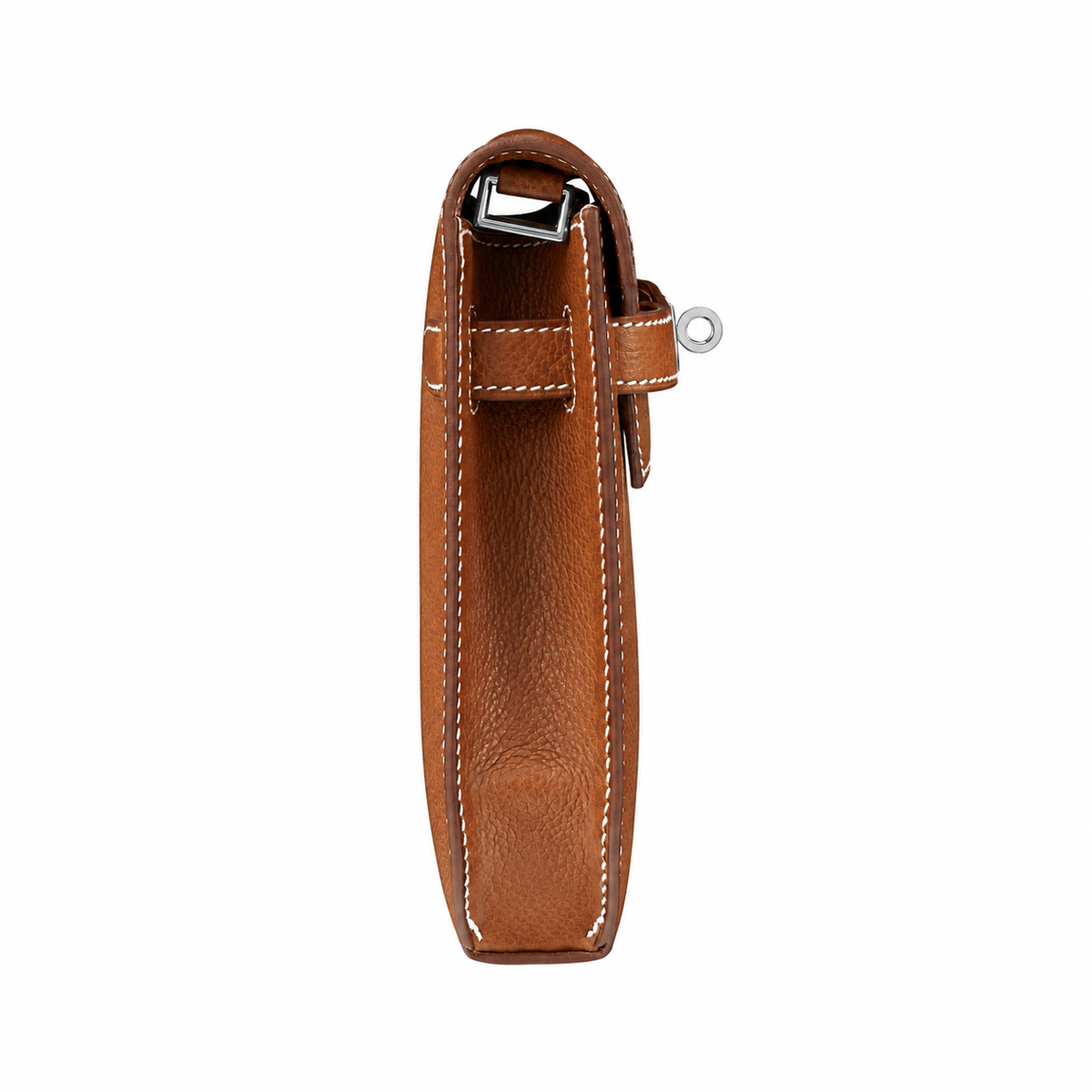 Hermès Kelly Dépêches 25 Pouch – Fauve – side view on white background