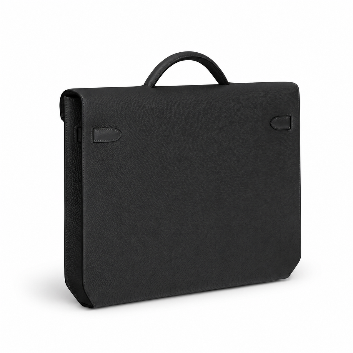 Hermès Kelly Dépêches 36 Briefcase – Noir – rear three-quarter view including the full handle on white background